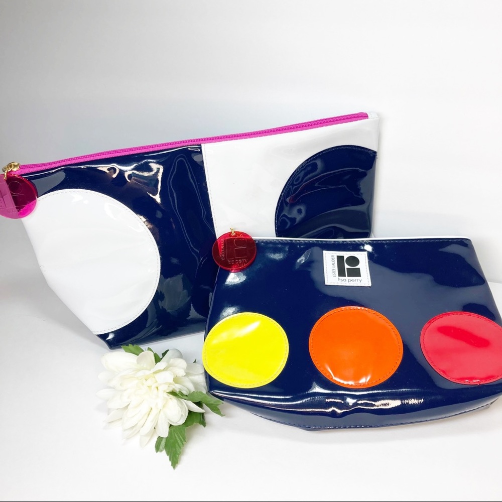 Lisa Perry For Estée Lauder Set of 2 Patent Large Dot Make-up Bags
